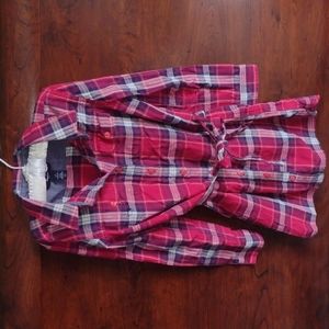 GAP Pink Plaid Tunic Shirt with Gold Shimmer and Tie Belt